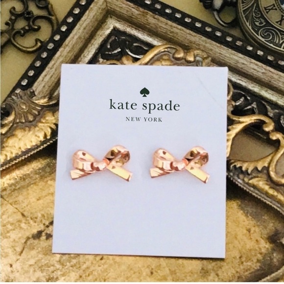 KATE SPADE • Rose Gold Mini Skinny Bow Earrings - Picture 4 of 5